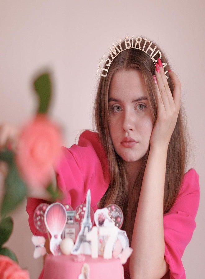 ACO-UINT Rose Gold Birthday Crown for Girls - Cute Happy Birthday Tiara for Women - Headband Decorations Gift - Image 4