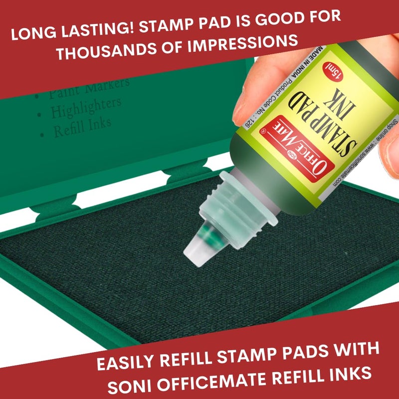 Office Mate Soni OfficeMate Medium Stamp Pad – Green | 108mm x 65mm | Crisp, Long-Lasting Impressions | Quick-Drying, Smudge-Free Ink | Durable & Refillable | Ideal for Office, Craft & DIY Projects | Pack of 3 - Image 5