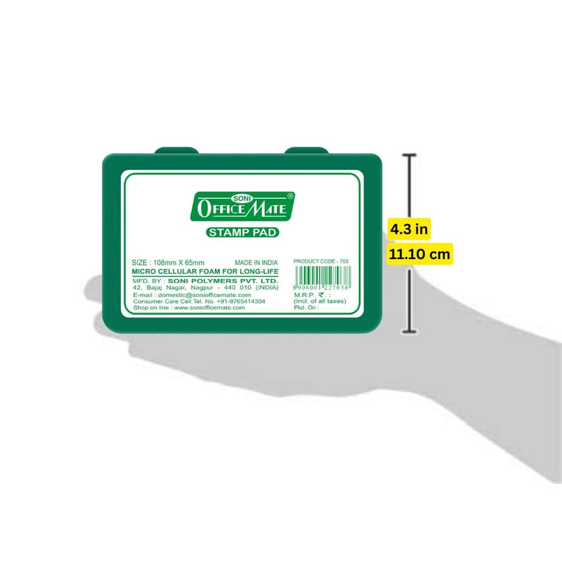 Office Mate Soni OfficeMate Medium Stamp Pad – Green | 108mm x 65mm | Crisp, Long-Lasting Impressions | Quick-Drying, Smudge-Free Ink | Durable & Refillable | Ideal for Office, Craft & DIY Projects | Pack of 3 - Image 3