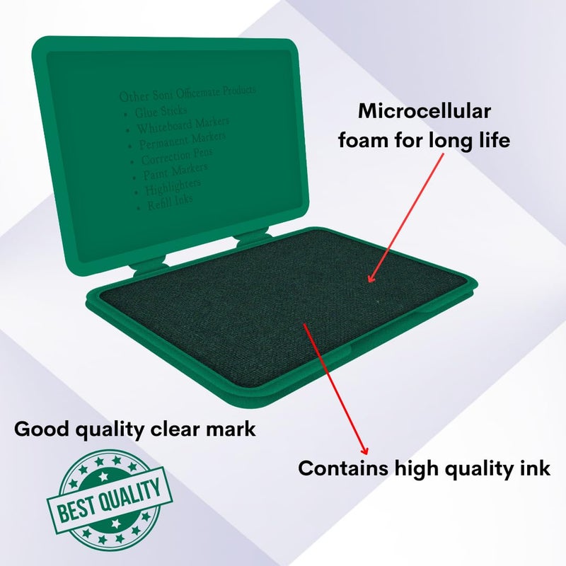 Office Mate Soni OfficeMate Medium Stamp Pad – Green | 108mm x 65mm | Crisp, Long-Lasting Impressions | Quick-Drying, Smudge-Free Ink | Durable & Refillable | Ideal for Office, Craft & DIY Projects | Pack of 3 - Image 4