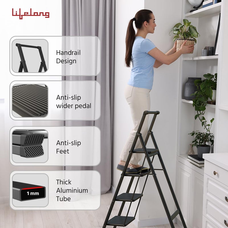 Decorhills Lifelong 5 Steps Steel Ladder with Handle - Foldable & Portable Step Stool for Home, Kitchen, Bathroom & Office - 150 Kg Capacity - Image 5