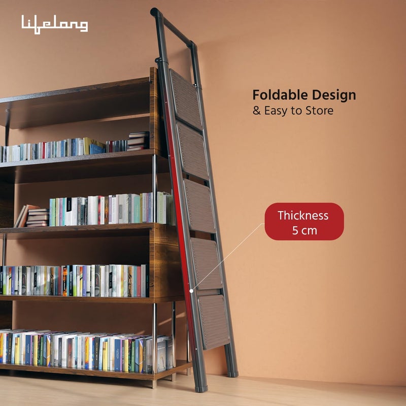 Decorhills Lifelong 5 Steps Steel Ladder with Handle - Foldable & Portable Step Stool for Home, Kitchen, Bathroom & Office - 150 Kg Capacity - Image 3
