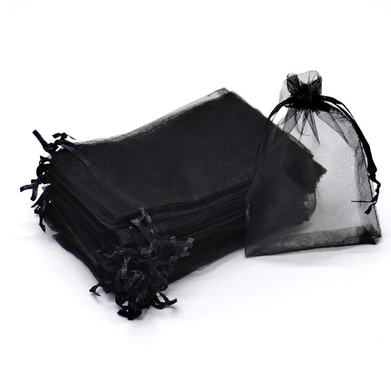 Bezall 100Pcs Black Organza Bags 7x9 inch Large Halloween Mesh Bags Drawstring Jewelry Gift Pouches Valentine Wedding Party Favor Bag