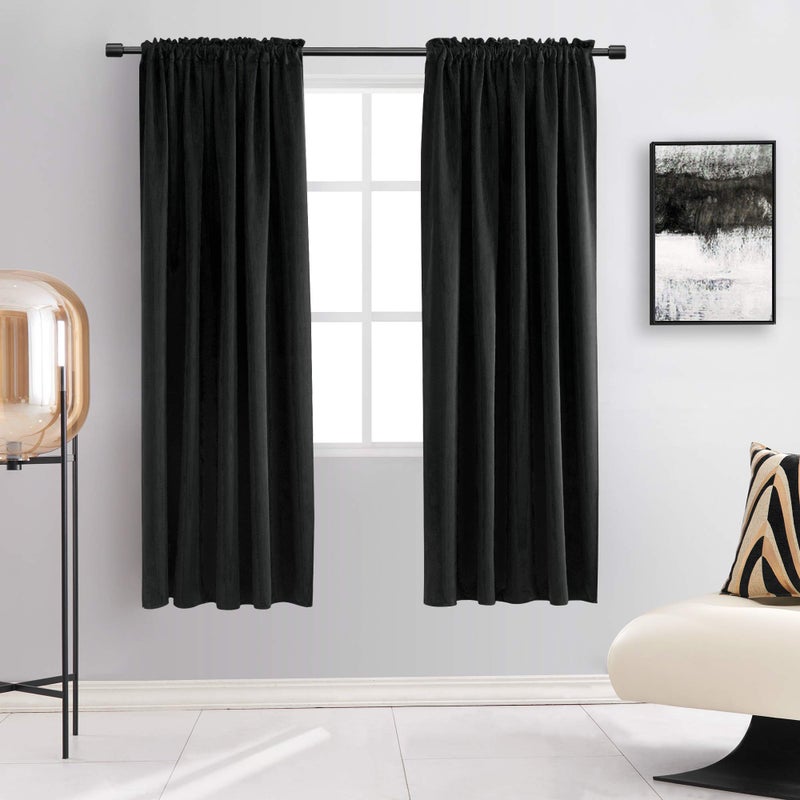 DONREN 99 Blackout Curtains for Windows  Windows Shades Energy Efficient Privacy Protect for Bedroom 52 x 72 InchesSet of 2 PanelsBlack