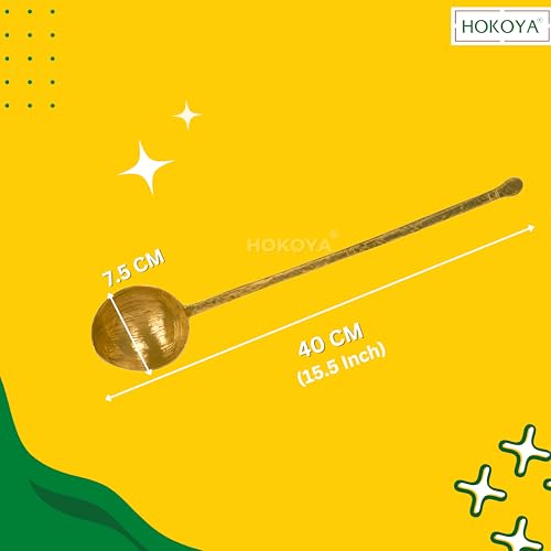 HOKOYA® Handmade Traditional Brass Ladle | Handmade Brass Cooking Set for Kitchen (Curry Ladle) - Image 3