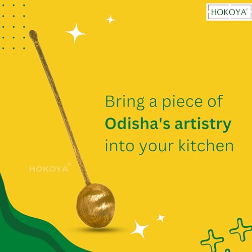 HOKOYA® Handmade Traditional Brass Ladle | Handmade Brass Cooking Set for Kitchen (Curry Ladle) - Image 5