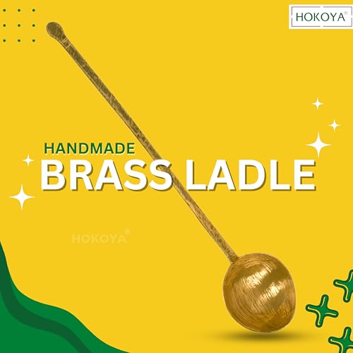 HOKOYA® Handmade Traditional Brass Ladle | Handmade Brass Cooking Set for Kitchen (Curry Ladle) - Image 2