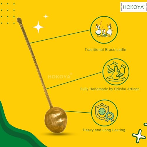 HOKOYA® Handmade Traditional Brass Ladle | Handmade Brass Cooking Set for Kitchen (Curry Ladle) - Image 4