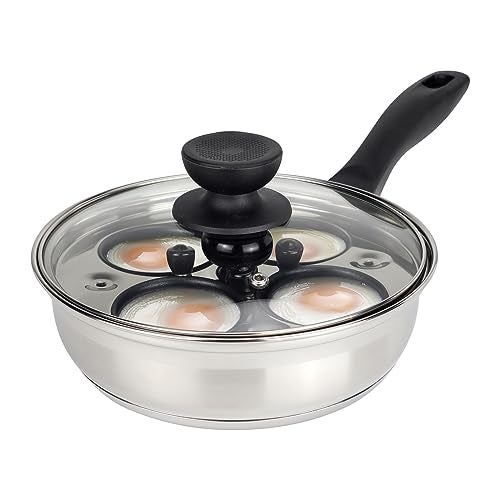 MARSKITOP Egg Poacher Pan Nonstick 4 Eggs Poached Egg Pan Stainless Steel Poached Egg Cooker Egg Poaching Pan PFOA Free Poached Egg Maker with Nonstick Poached Egg Cups