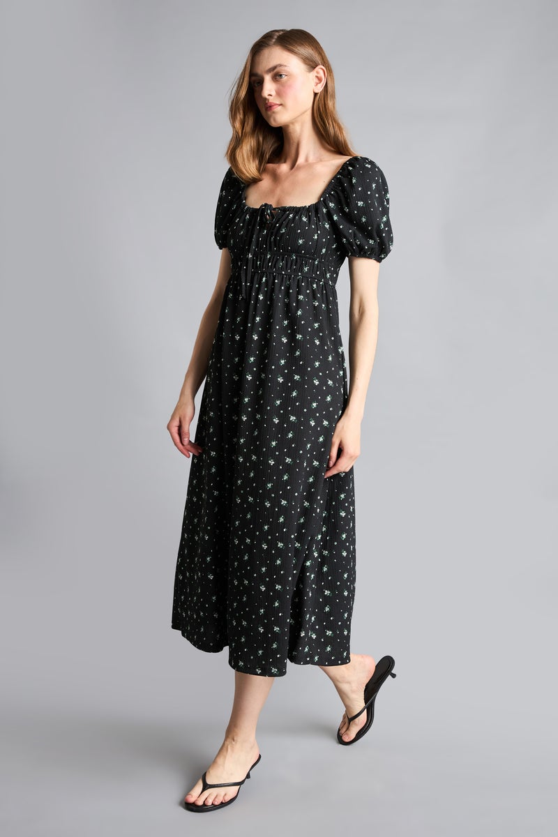DeFacto Black Woman Square Collar Printed Midi Dress Casual - Image 2