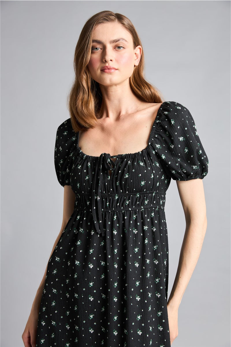 DeFacto Black Woman Square Collar Printed Midi Dress Casual - Image 3