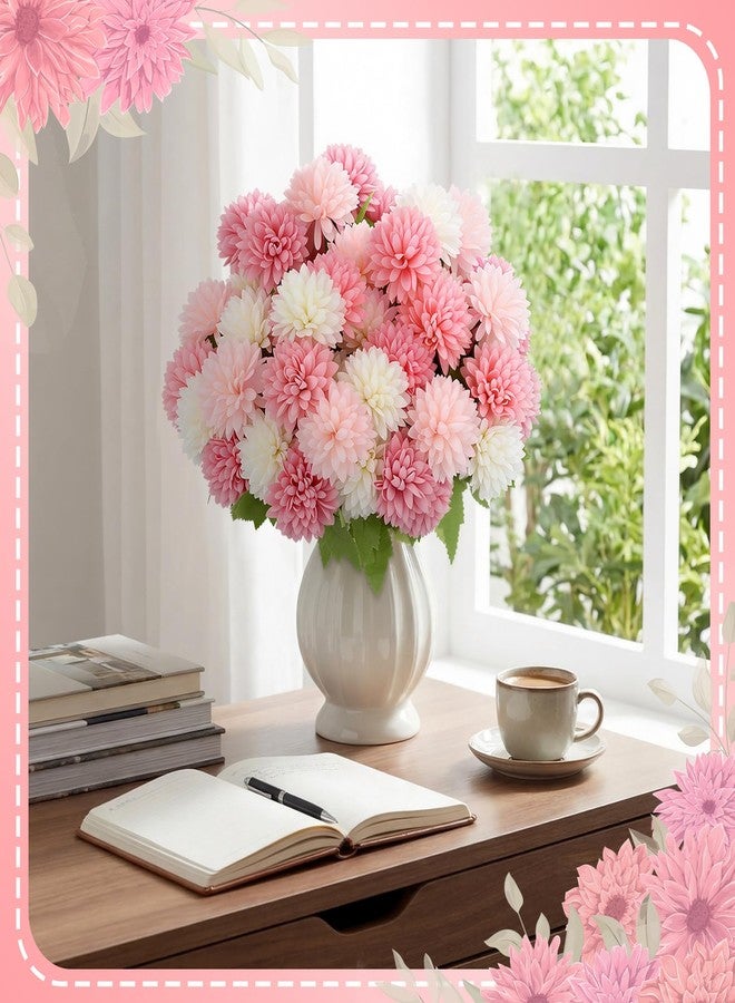 XunYee 12 Pcs Artificial Flowers Faux Mums Beige White Pink Flowers Assorted Fake Silk Mum Chrysanthemums Bouquet Spring Marigold for Vase Table Floral Arrangement for Wedding Home Outdoor Decoration - Image 5