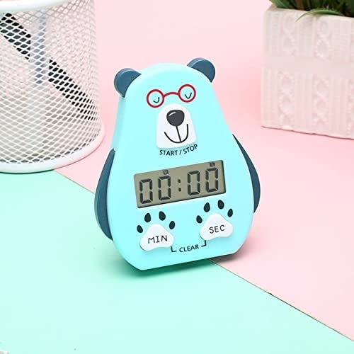 PLENARO Cute Cartoon Digital Electronic Kitchen Timer & Stopwatch with LCD Display and Retractable Stand, Timing Alarm Clock for Cooking | Baking | Kids Study Yoga Shower Bathroom (Sky Blue) - Image 2