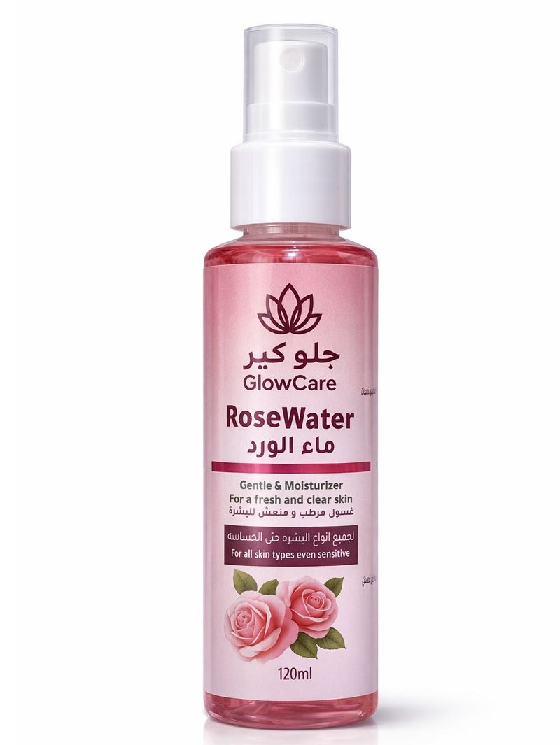 GlowCare Rose Water Gentle & Moisturizer For A Fresh And Clear Skin For All Skin Types Even Sensitive 120ml - Image 1