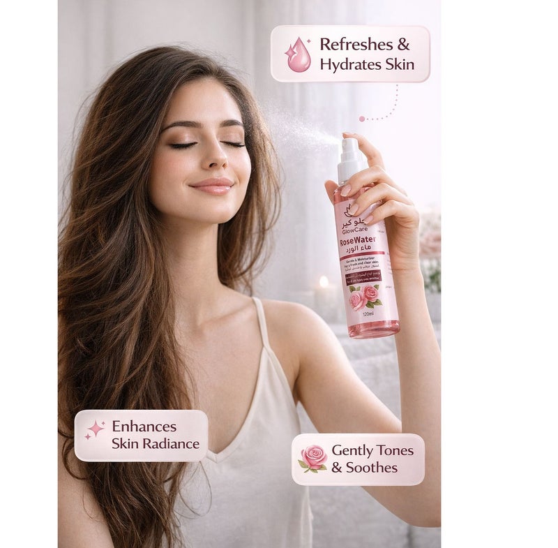 GlowCare Rose Water Gentle & Moisturizer For A Fresh And Clear Skin For All Skin Types Even Sensitive 120ml - Image 5