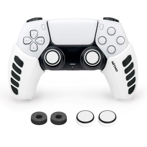 NiTHO Gaming Kit for PS5 Dualsense Controller, Customizing Anti-Slip Protective Cover Grip Handle with Thumb Grip Caps and Analog Mini-Stick Precision Rings, Enhancers Accessories for PS5 - White - Image 1
