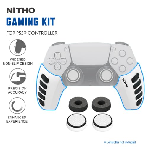 NiTHO Gaming Kit for PS5 Dualsense Controller, Customizing Anti-Slip Protective Cover Grip Handle with Thumb Grip Caps and Analog Mini-Stick Precision Rings, Enhancers Accessories for PS5 - White - Image 3