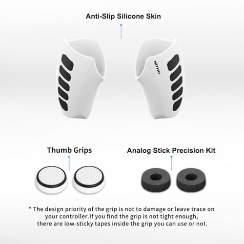 NiTHO Gaming Kit for PS5 Dualsense Controller, Customizing Anti-Slip Protective Cover Grip Handle with Thumb Grip Caps and Analog Mini-Stick Precision Rings, Enhancers Accessories for PS5 - White - Image 2
