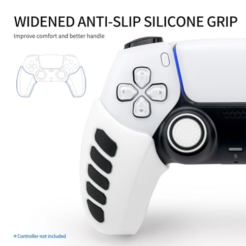 NiTHO Gaming Kit for PS5 Dualsense Controller, Customizing Anti-Slip Protective Cover Grip Handle with Thumb Grip Caps and Analog Mini-Stick Precision Rings, Enhancers Accessories for PS5 - White - Image 4