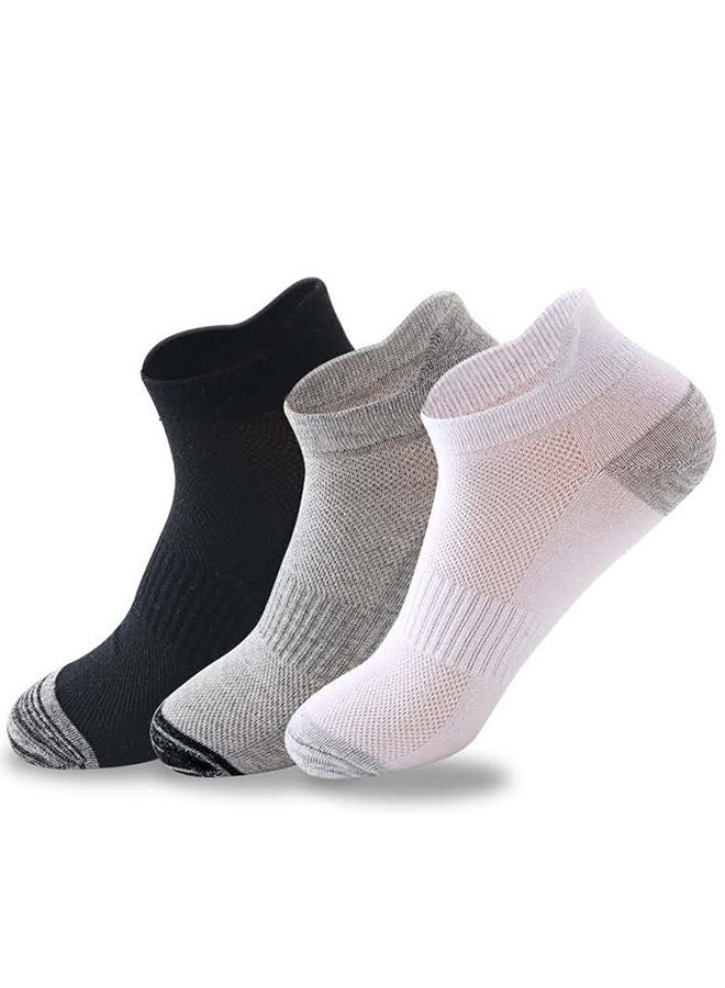 3 Pairs Men's Cushioned Breathable Running Ankle Socks, Men Short Cotton Casual Socks &Anti-Skid Moisture Wicking Socks, Prevent Drop Higher Heel Design  - Image 1