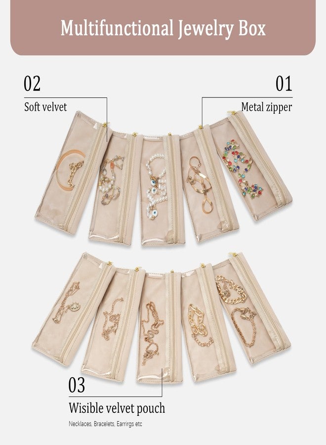 KarSyon Travel Jewelry Case Organizer Jewelry Box with 10 Velvet Pouches Mini Jewelry Organizers Storage for Women Small Cute Puffer Bags for Earrings,Rings,Necklaces,Bracelets (10PCS Beige, Large) - Image 3