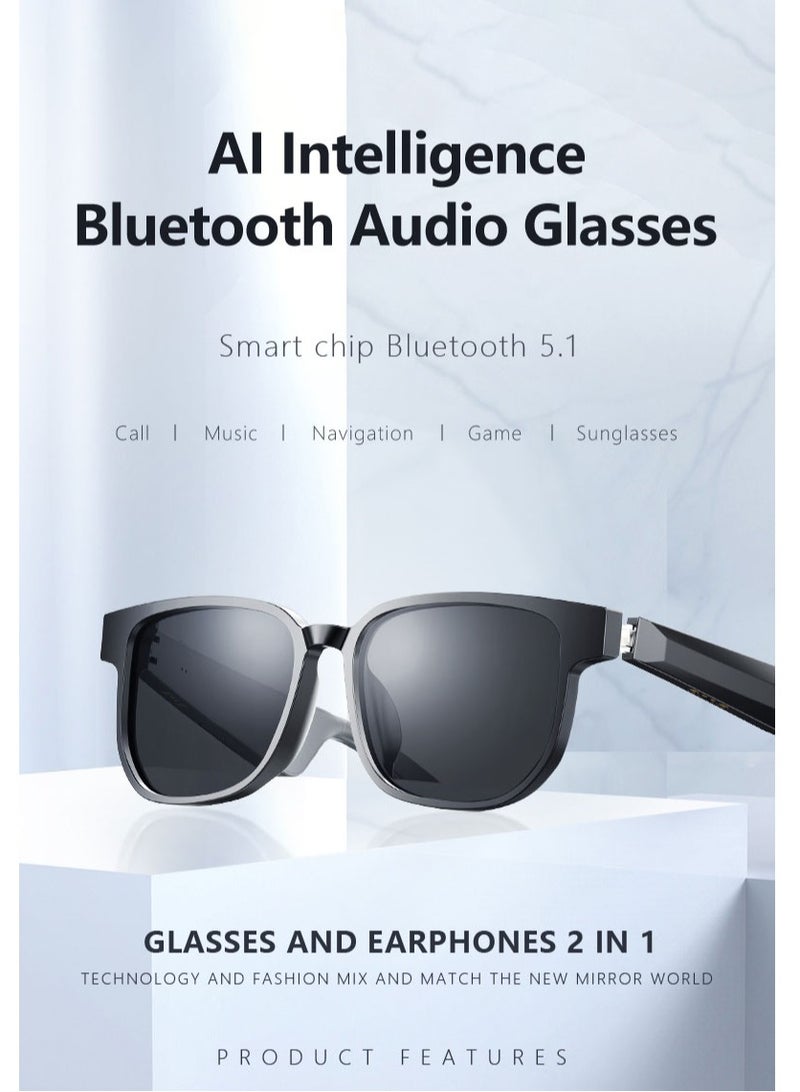 جولف لينك نظارة شمسية ذكية مع مكبرات صوت وميكروفونات، موسيقى مفتوحة للأذن، مكالمات بدون استخدام اليدين، التحكم في مستوى الصوت، عدسة مضادة للأشعة فوق البنفسجية، مقاومة للماء IP4، أسود كلاسيكي، مقاس قياسي - Image 1