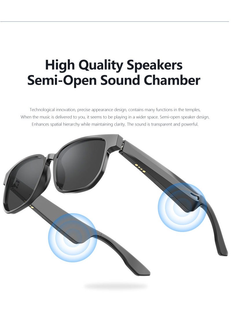 جولف لينك نظارة شمسية ذكية مع مكبرات صوت وميكروفونات، موسيقى مفتوحة للأذن، مكالمات بدون استخدام اليدين، التحكم في مستوى الصوت، عدسة مضادة للأشعة فوق البنفسجية، مقاومة للماء IP4، أسود كلاسيكي، مقاس قياسي - Image 2