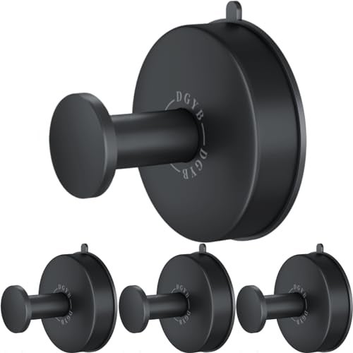DGYB Suction Cup Hooks for Shower Set of 4 Removable Stainless Steel Towel Hook for Bathroom Glass Window Door Wall and Suction Wreath Hook for Hanging Robe, Loofah, Coat - Black - Image 1