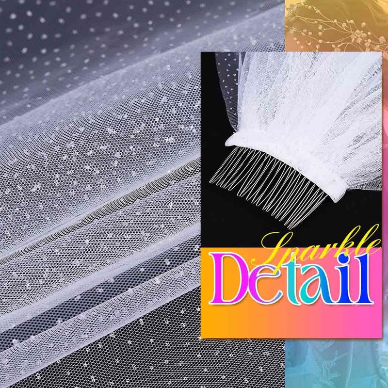 Unsutuo 1 Tier Glitter Wedding Veil Fingertip Length Bachelorette Party Veil Sparkle Bridal Veil for Women and Girls (Ivory) - Image 4