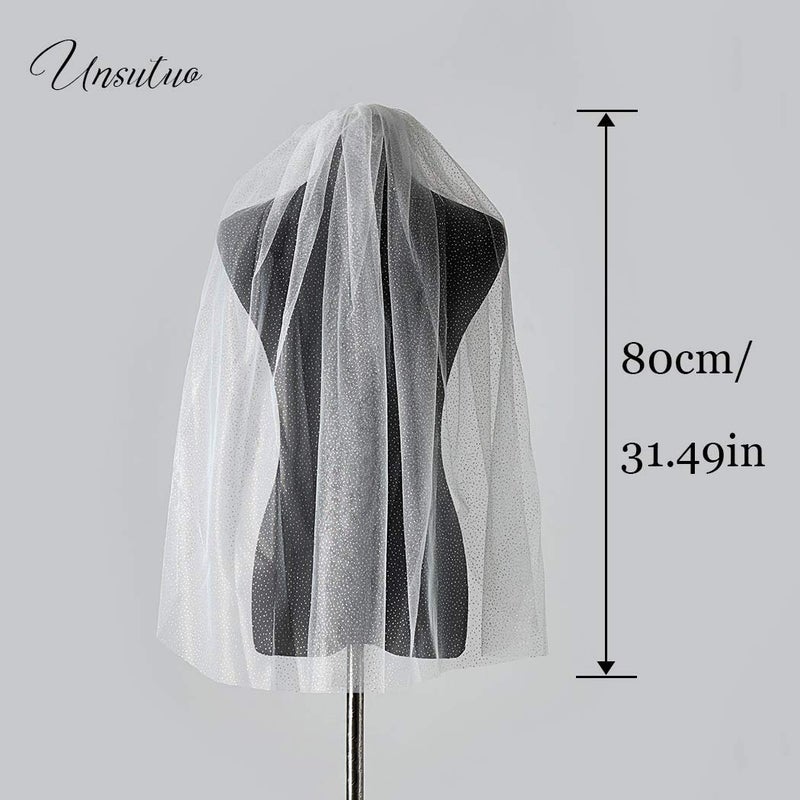 Unsutuo 1 Tier Glitter Wedding Veil Fingertip Length Bachelorette Party Veil Sparkle Bridal Veil for Women and Girls (Ivory) - Image 5