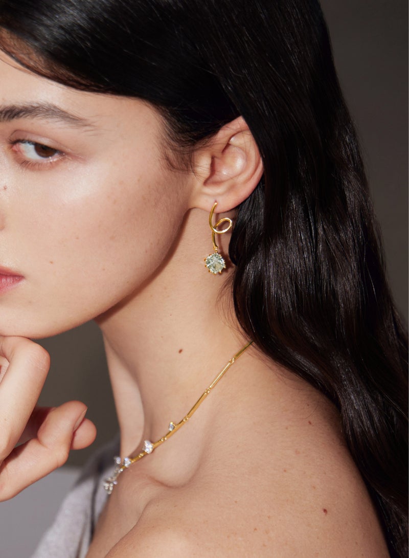 Raia Stellar Trace Earrings - S925 Silver Plated with 18K Gold - Green Quartz - Image 3