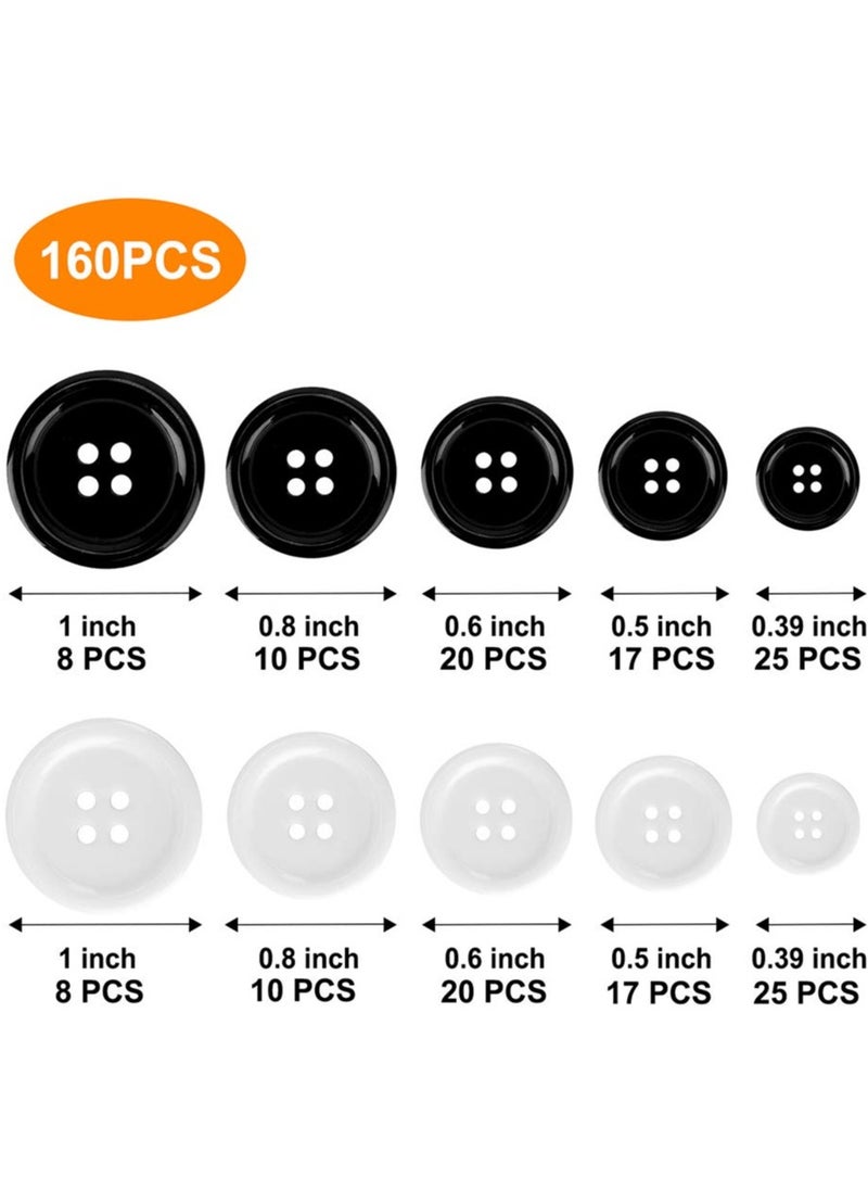 SYOSI - Mixed Sewing Buttons 160Pcs Round Black 4-Hole Craft Buttons 5 Sizes White Resin Button with Separate Compartment Storage Box Suitable for Sewing DIY Craft Projects - Image 1