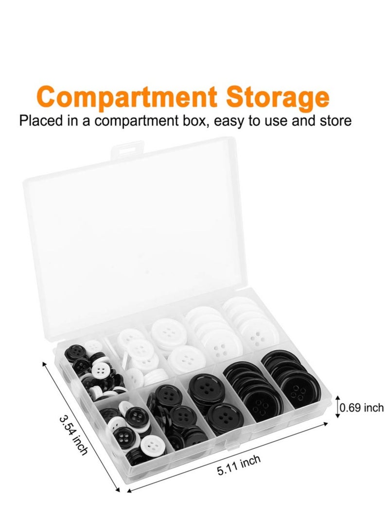 SYOSI - Mixed Sewing Buttons 160Pcs Round Black 4-Hole Craft Buttons 5 Sizes White Resin Button with Separate Compartment Storage Box Suitable for Sewing DIY Craft Projects - Image 1