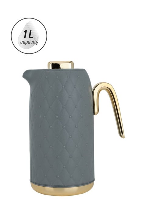 Timeless Dark Gray Rattan Thermos With Golden Handle 1L