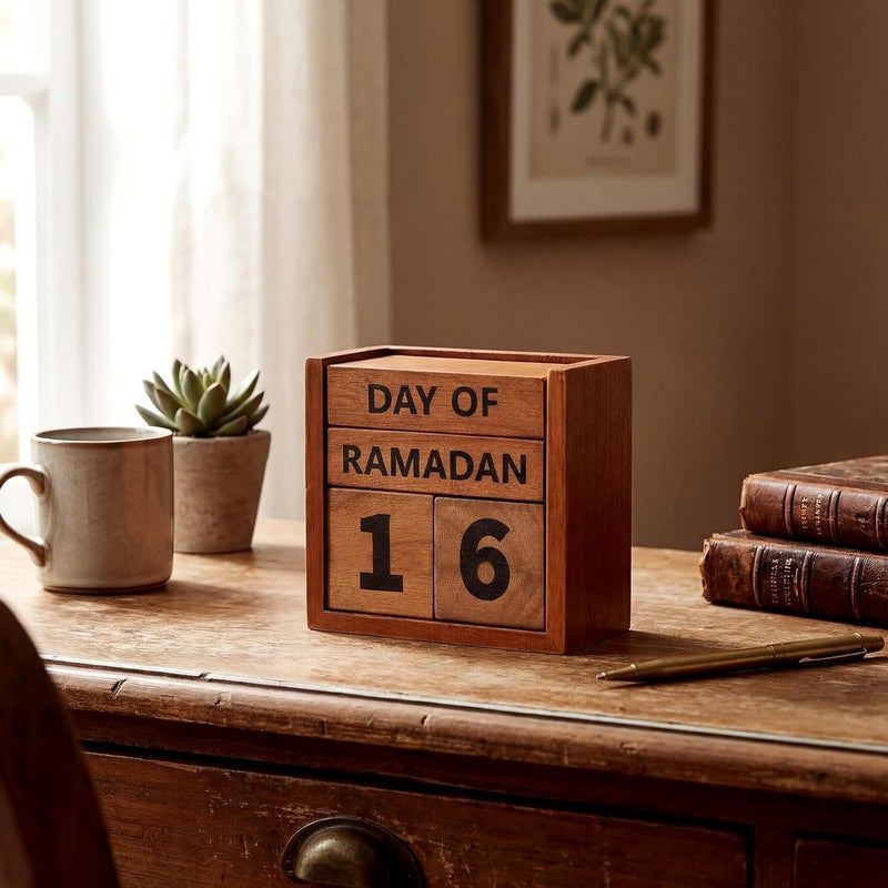 تينليد تقويم العد التنازلي لرمضان 2026 من تينلاد، زينة رمضان خشبية للمنزل، تقويم كتلة خشبية دائمة، هدية رمضان للأطفال، تقويم مجيء رمضان عيد مبارك للمكتب والطاولة (بني) - Image 4