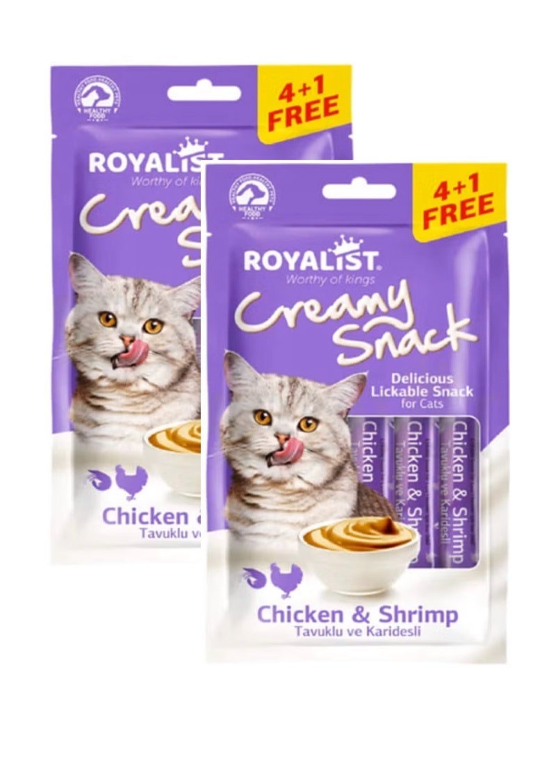 روياليست وجبة خفيفة كريمية من روياليست - وجبة خفيفة لذيذة قابلة لللعق للقطط، مكافآت القطط، بنكهة الدجاج والروبيان. -2 أكياس - Image 1