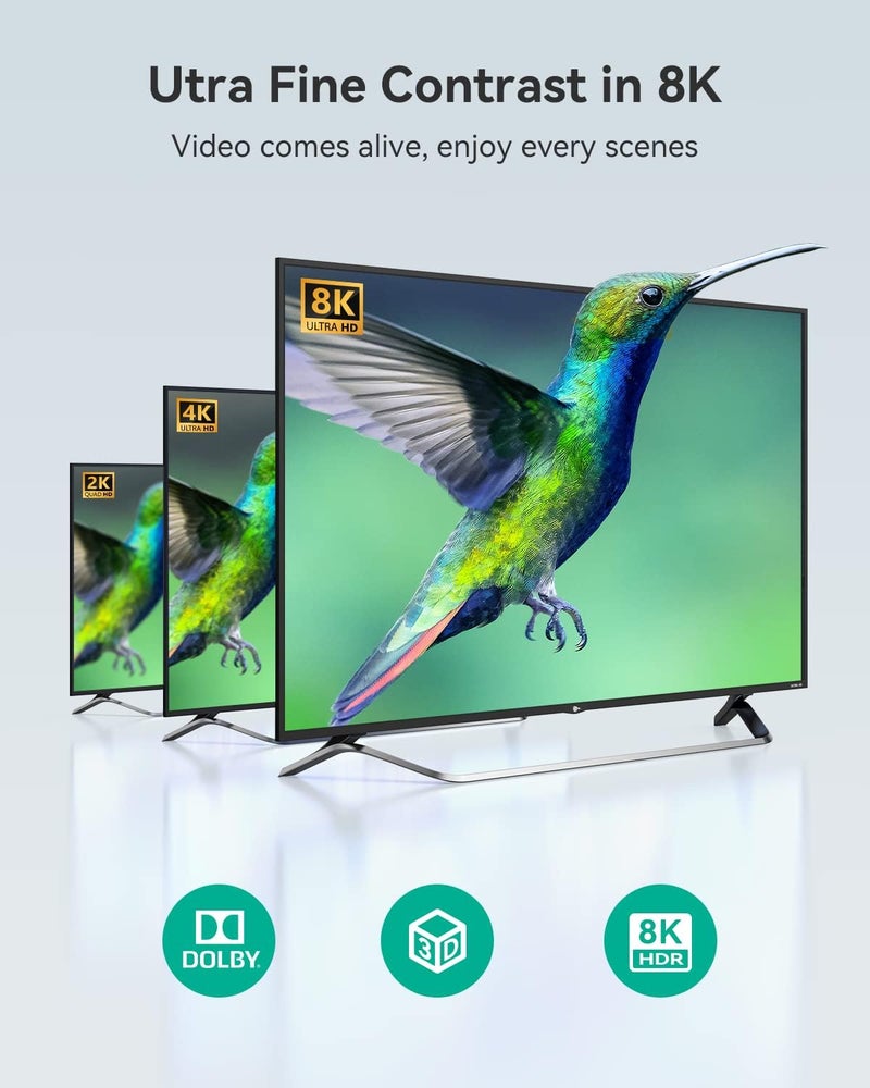 جانا مفتاح HDMI 2.1، موزع ومحول HDMI 8K 2 مدخل و1 مخرج، يدعم 4K@120Hz، 8K@60Hz، 48 جيجابت في الثانية، محور HDMI فائق الدقة ثنائي الاتجاه من الألومنيوم متوافق مع PS5/4، Xbox، Roku، Apple TV، Fire Stick - Image 5