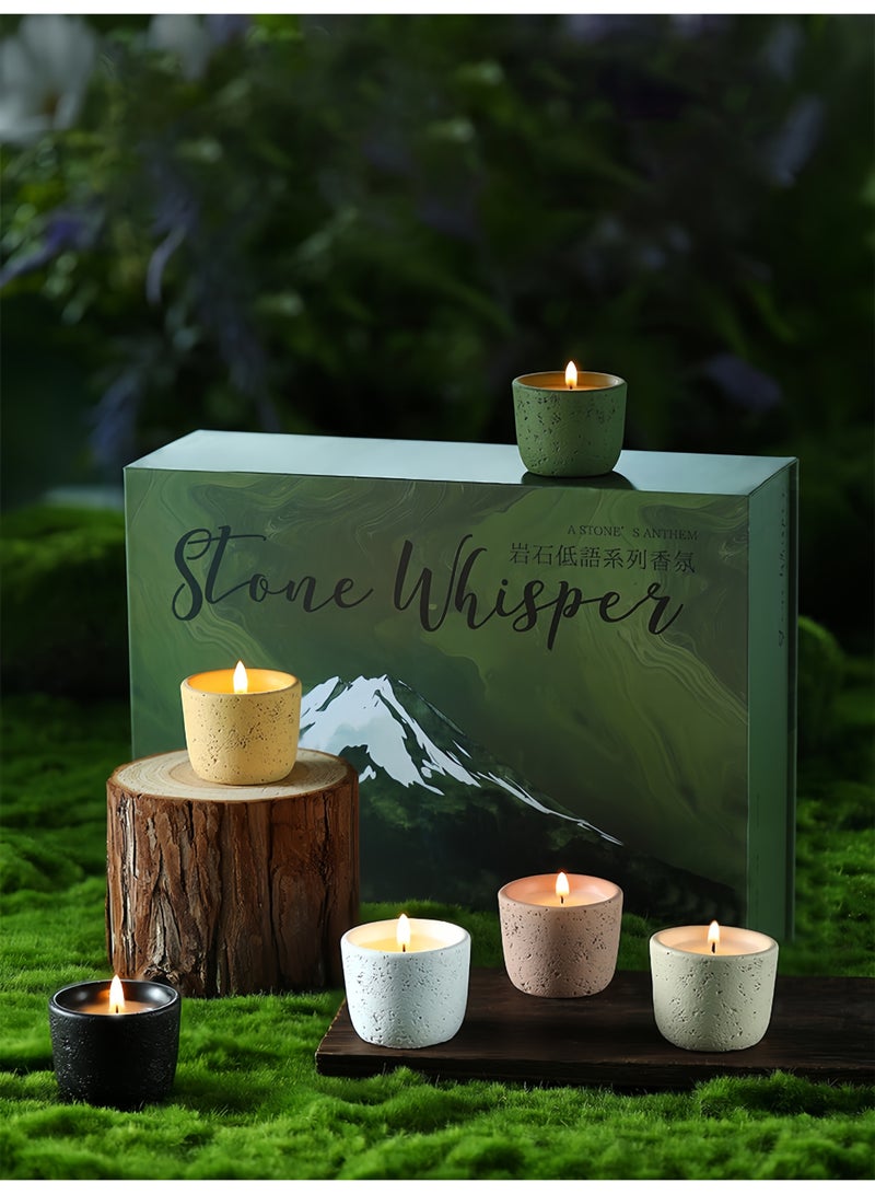 مجموعة هدايا من الشموع المعطرة، 6 قطع من سلسلة ستون ويسبر، برائحة تندرا أيسلندا، جليد البحيرة الزرقاء، غابة التنوب، شاطئ الرمال السوداء، الثلج الوردي الألبي، سماء الشمبانيا سانت موريتز، عطر منزلي فاخر للهدايا، العطلات، أعياد الميلاد - Image 5
