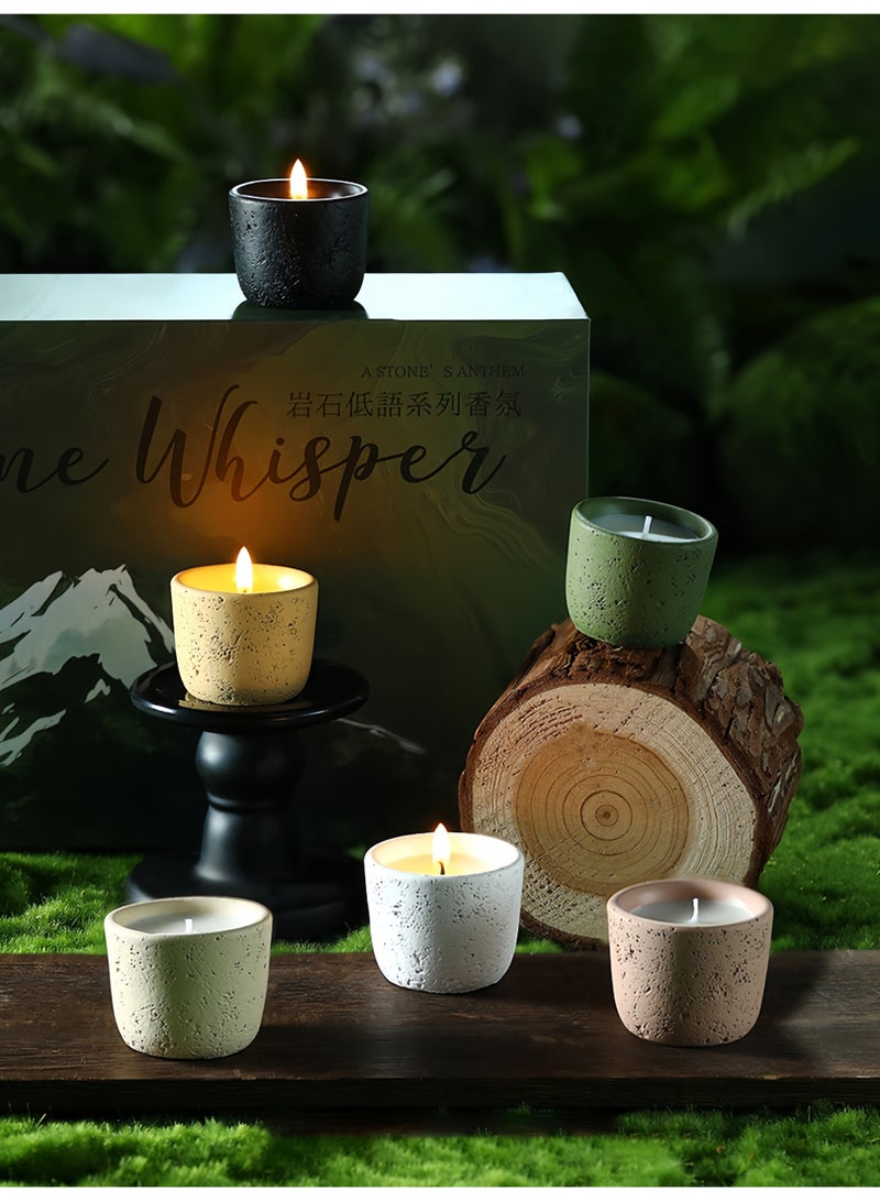 مجموعة هدايا من الشموع المعطرة، 6 قطع من سلسلة ستون ويسبر، برائحة تندرا أيسلندا، جليد البحيرة الزرقاء، غابة التنوب، شاطئ الرمال السوداء، الثلج الوردي الألبي، سماء الشمبانيا سانت موريتز، عطر منزلي فاخر للهدايا، العطلات، أعياد الميلاد - Image 4