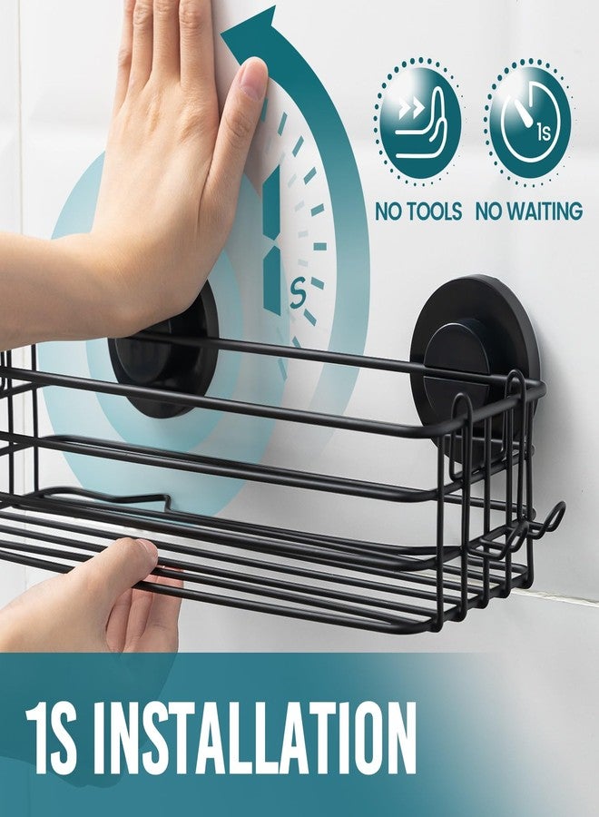 TAILI Shower Caddy Suction Cup 2 Pack with Hooks & Soap holder, Heavy Duty Shower Organizer for Bathroom, No Drilling Bathroom Organizer with Large Capacity, Black Metal Storage Basket - Image 2