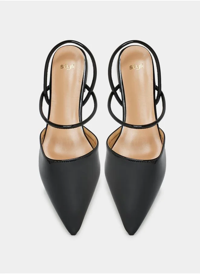 Styli Solid Pointed Toe Slingback Mules