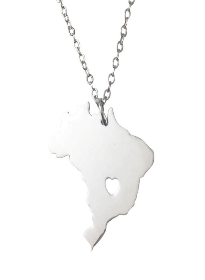 آرت أتاك قلادة "حب البرازيل" من الفولاذ المقاوم للصدأ من آرت أتاك، مع تعليقة على شكل قلب برتغالي مستوحى من خريطة برازيليا وريو دي جانيرو (فضية). - Image 2