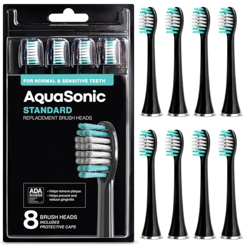 AquaSonic Standard Replacement Brush Heads | ADA Accepted | for Normal & Sensitive Teeth | Compatible with Many AquaSonic Toothbrush Handles (8 Pack Black) - Image 1