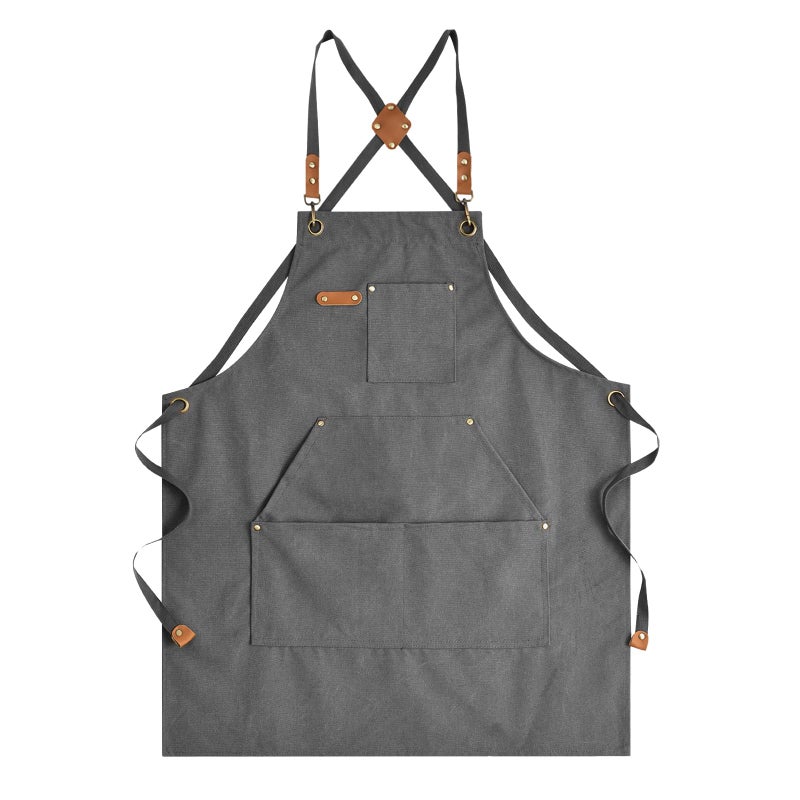 Aoomzoon Canvas Aprons for Men Chef Apron, Work Apron with Large Pockets - Durable 16oz Heavy Duty Cross Back, BBQ, Cooking (Gray, 1 Pack) - Image 1