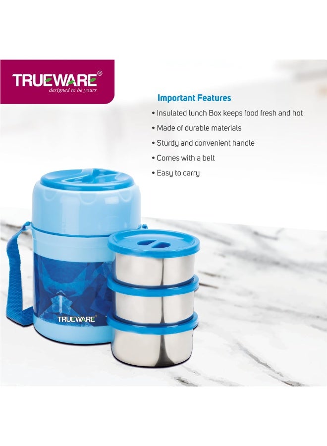 TRUEWARE Office Plus 3 Lunch Box with 3 Stainless Steel Container,300ml X3 Sky Blue | PU Insulated | Lunch Box | Tiffin | Hot lunch box | Leak Proof | Easy to Carry | Hot & Cold Food Grade | BPA Free | Stainless Steel Dabbi | Office | Outdoors | For Men, Women, and Kids - Image 3
