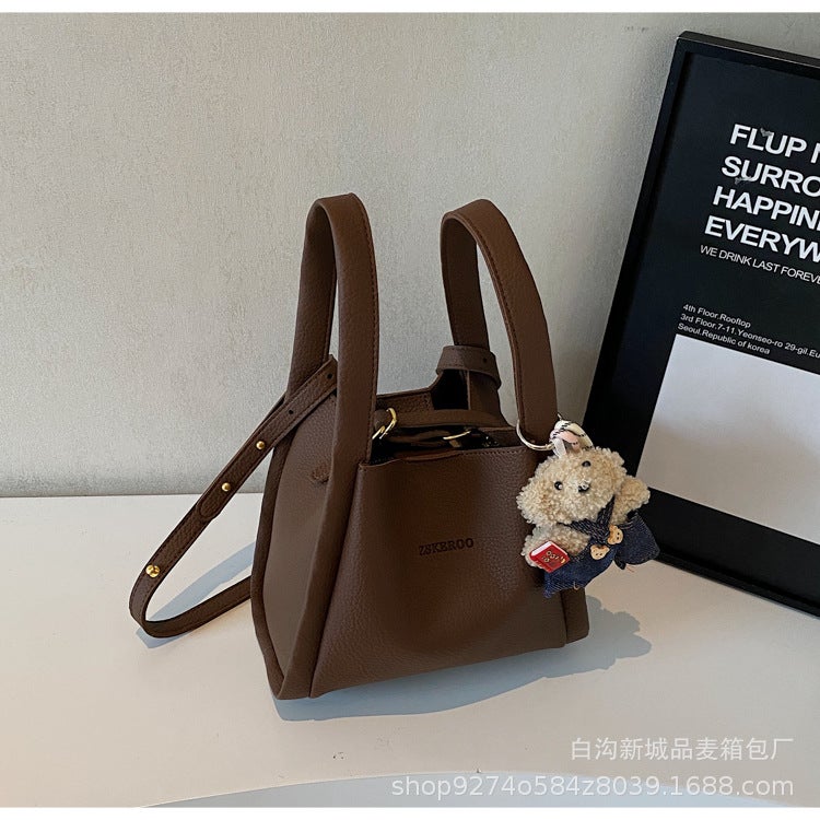 New Fashion Niche Design Portable Food Basket Bucket Bag Women'S Casual One-Shoulder Bag With Litchi Pattern - Image 1