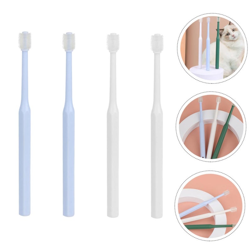 Pet Toothbrush Set 4 Pieces Long Handle TPE Bristles Blue White For Cats Dogs - Image 5