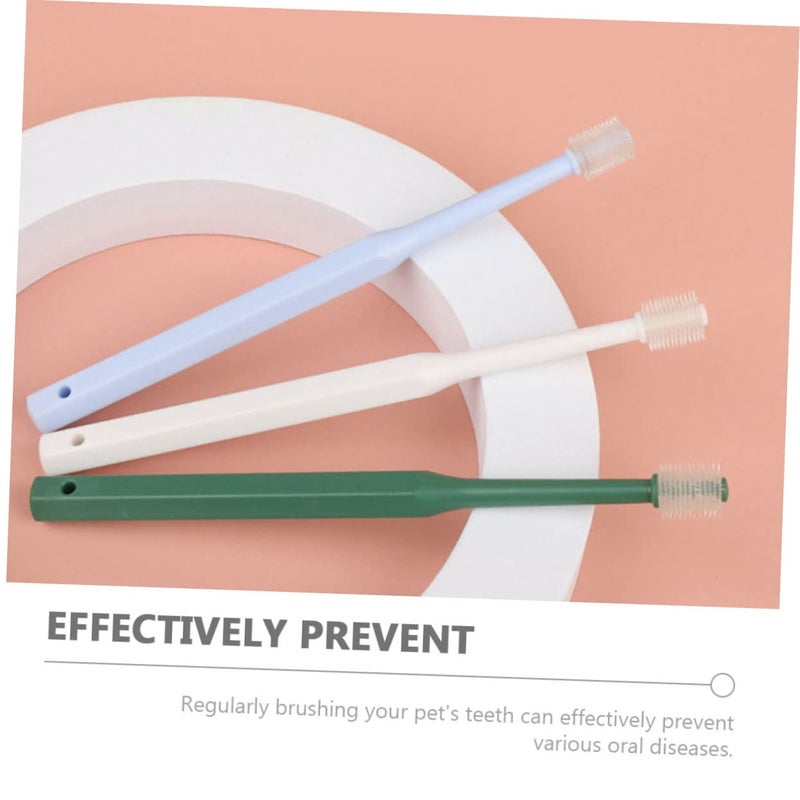 Pet Toothbrush Set 4 Pieces Long Handle TPE Bristles Blue White For Cats Dogs - Image 4
