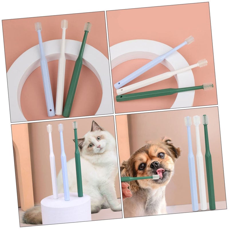 Pet Toothbrush Set 4 Pieces Long Handle TPE Bristles Blue White For Cats Dogs - Image 3