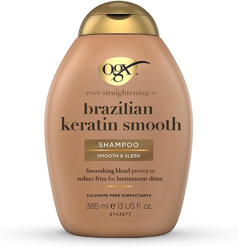 OGX Ever Straightening+ Brazilian Keratin Smooth Shampoo 385ml with Gentle pH Balanced Formula for Stronger, Smoother, and Healthier Hair, Ideal for Daily Use